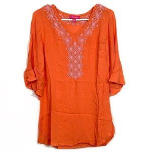 Lilly Pulitzer Orange Embroidered Flowy Blouse